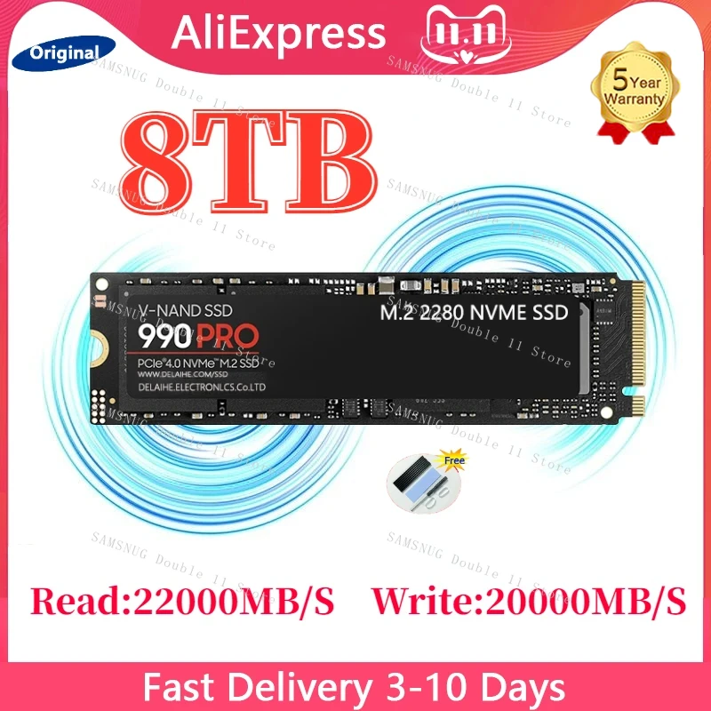 

4TB SSD 990 PRO PCIe 5.0 NVMe 4.0 M.2 2280 1TB 2TB 13000MB/S SSD Internal Solid State Hard Drive For Laptop Desktop MLC PC PS5