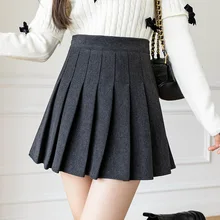 

Sexy A-line Pleated Mini Skirts Young Women 2022 Autumn Winter New Sexy Hipline Short Skirt Wool Pleated Skirt Women SXHBSQ713