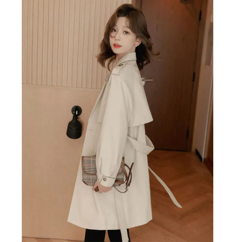 Long Windbreaker Coat Women's Spring Popular Coat 2023 Autumn New Long-sleeved short Coat Female Trench Double Breasted Outwear