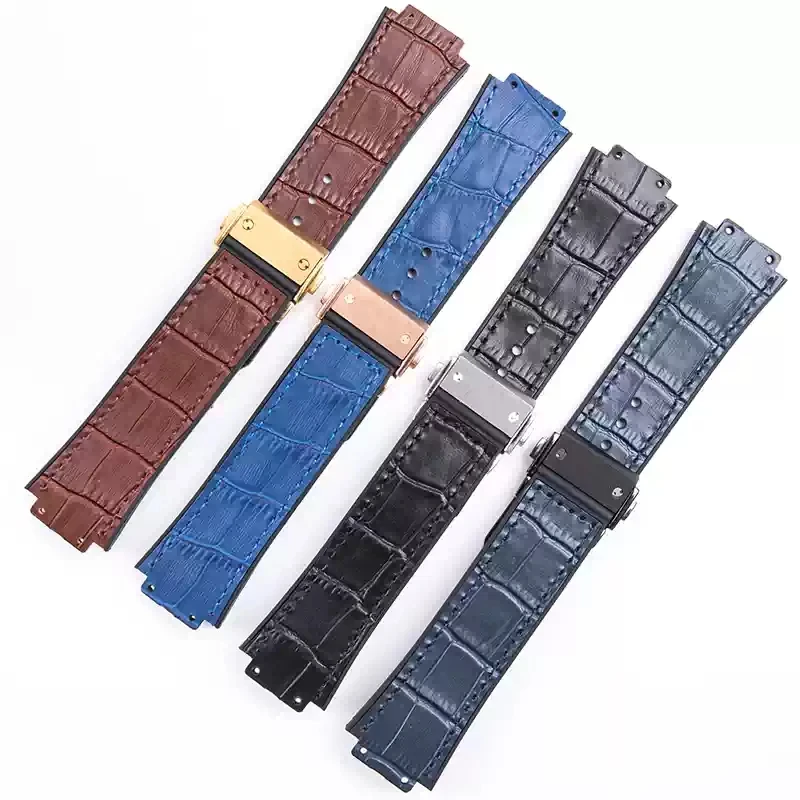 Premium Genuine Leather & Silicone Watch Strap, 25mm - 19mm,