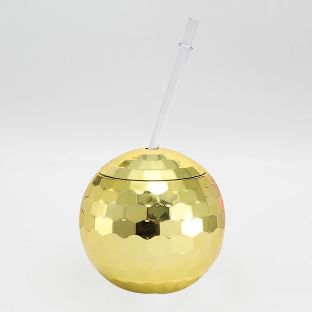 600ml Ball-shaped Sippy Cup Glittering Straw Cup Creative Disco Beverage Cups Spherical Water Cup for Beverage Wine
