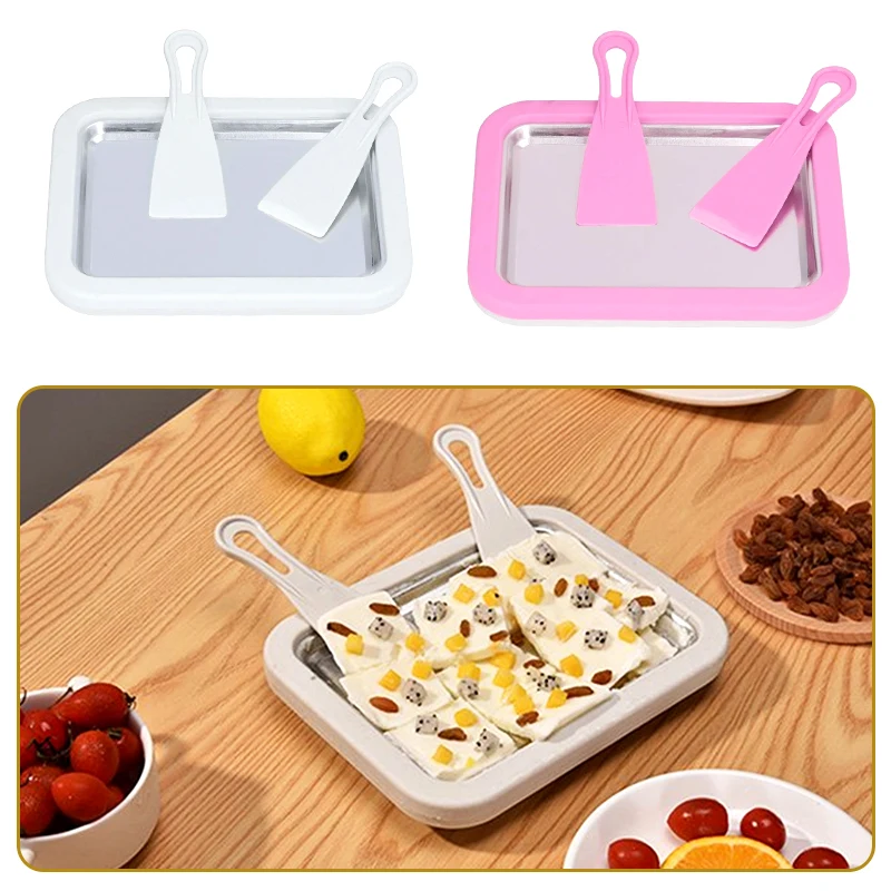 Ice Cream Roller Plate with 2 Spatulas for Easy Homemade Rolled Ice