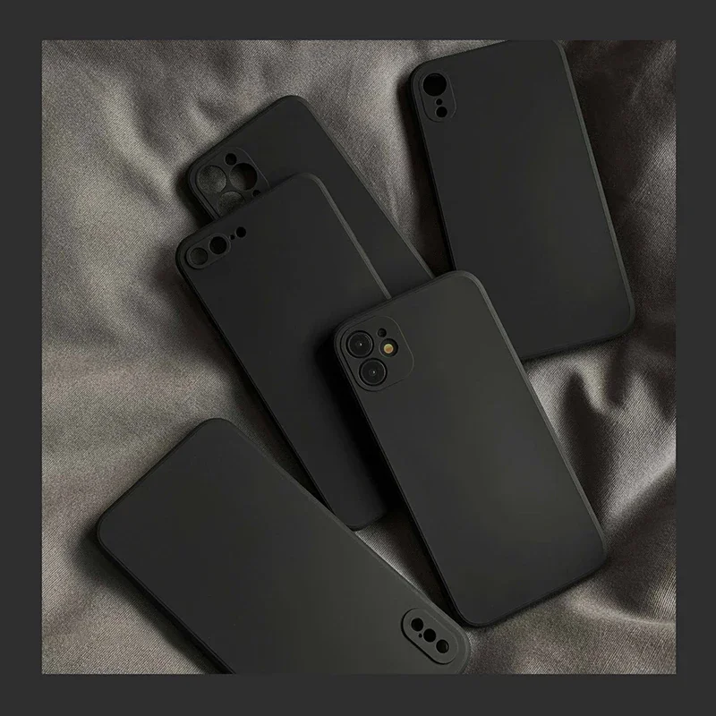 Black Liquid Silicone Phone Case for IPhone 13 12 11 14 15 Pro XS Max XR X 8 7 6S 6 Plus SE 2020 Soft Back Cover — view 4