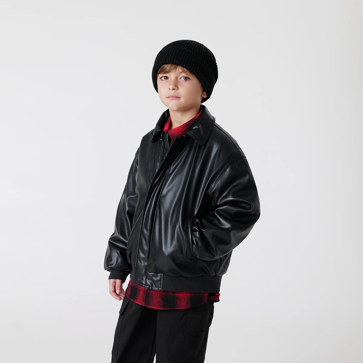 

MARC&JANIE Boys Cool Functional Style Leather Jacket Children's Cotton Coat Jacket for Winter 231373