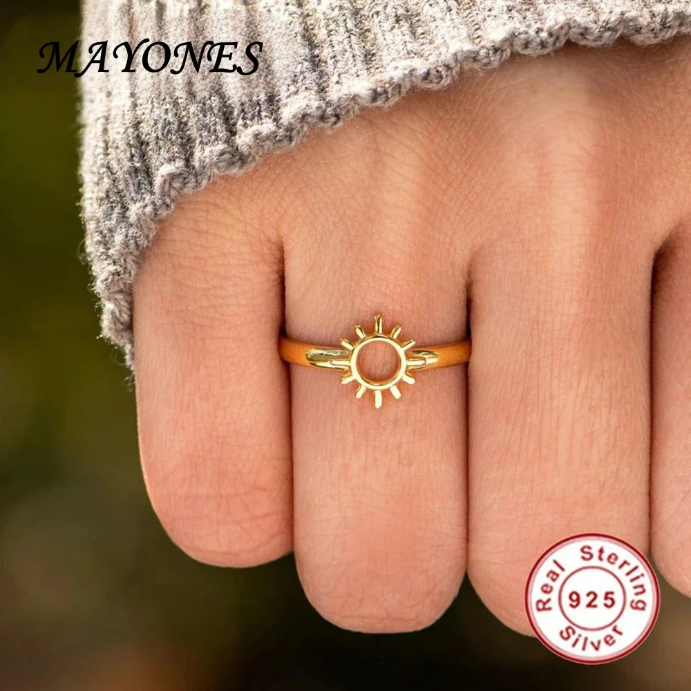 

MAYONES 925 Серебряное винтажное простое блестящее Золотое кольцо для женщин и девушек модные трендовые кольца ювелирные изделия на день рождения подарок