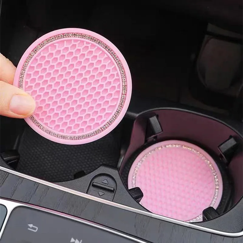 Cup Holder Coasters Car Water Cup Pad Holders Non-slip Diamond Rhinestone Rubber Mat for Auto Interior