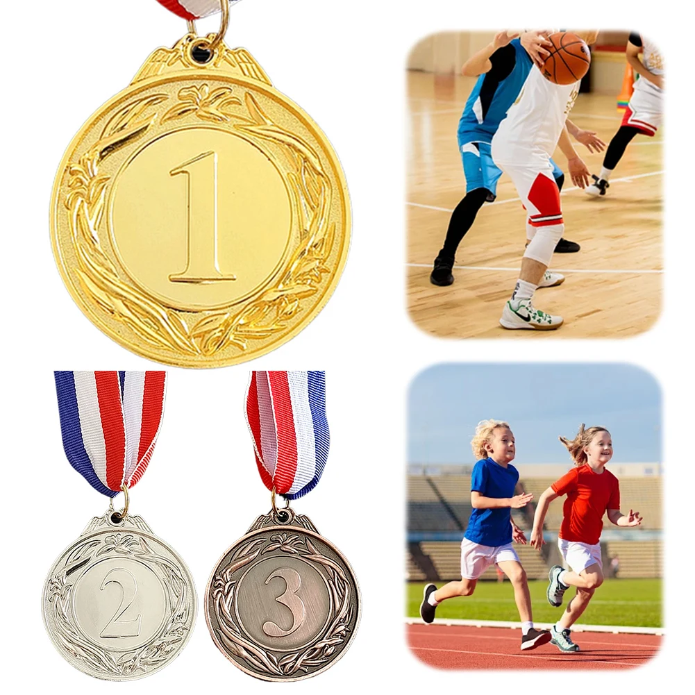 5cm Gold/Silver/Bronze Medal Sports Rewards with Neck Ribbon Students Rewards Competition Medals for Marathon Ball Games award medals