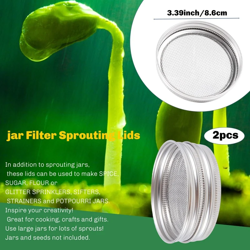 A52I-Set Of 2 Stainless Steel Sprouting Jar Lid Kit For Superb Ventilation Fit For Wide Mouth Jars Canning Jars Making Organ