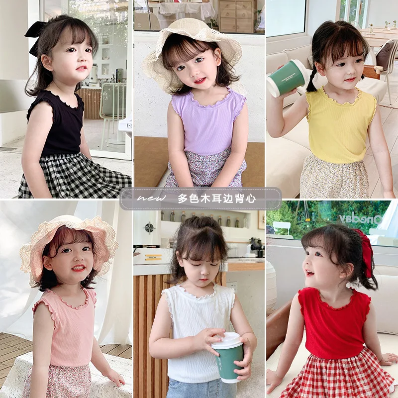 

3-7 Years Children Vest Summer Thin Cotton Bottoming Shirt Solid Color Korean Girls Fashion Top Sleeveless T-Shirt
