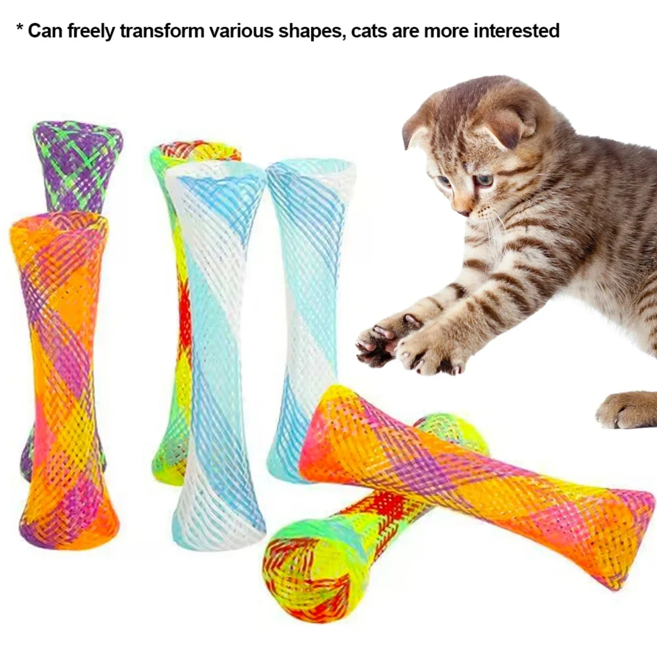 10 Pcs Cat Spring Toy Stick Freely Folding Spring Shape Multi-Color Cat Bouncing Kitten Toys 1