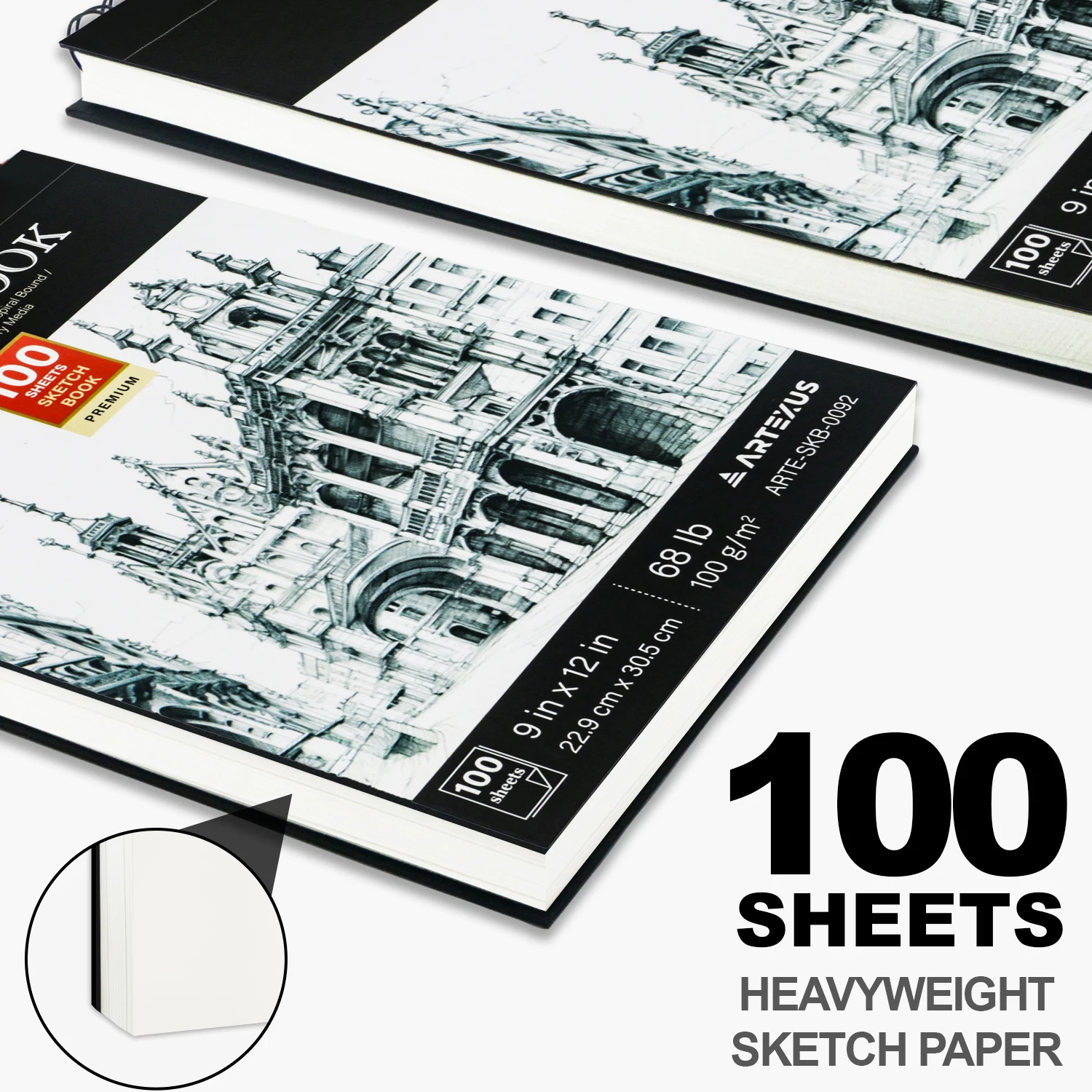 Sketch Book 9" x 12" Top Spiral Bound Sketch Pad 100 Sheets 68lb/100gsm Drawing Paper 1 Pack