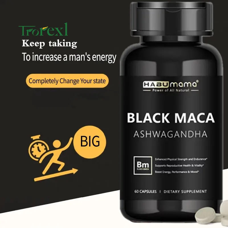 Organic Black Maca Root + Ashwagandha Extract Supplement for Women & Men Erect Energy Endurance Vegan Pills organic maca supplement
