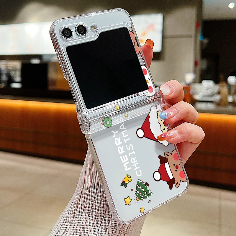 Festive Santa & Elk Design Clear Hard Folding Phone Case