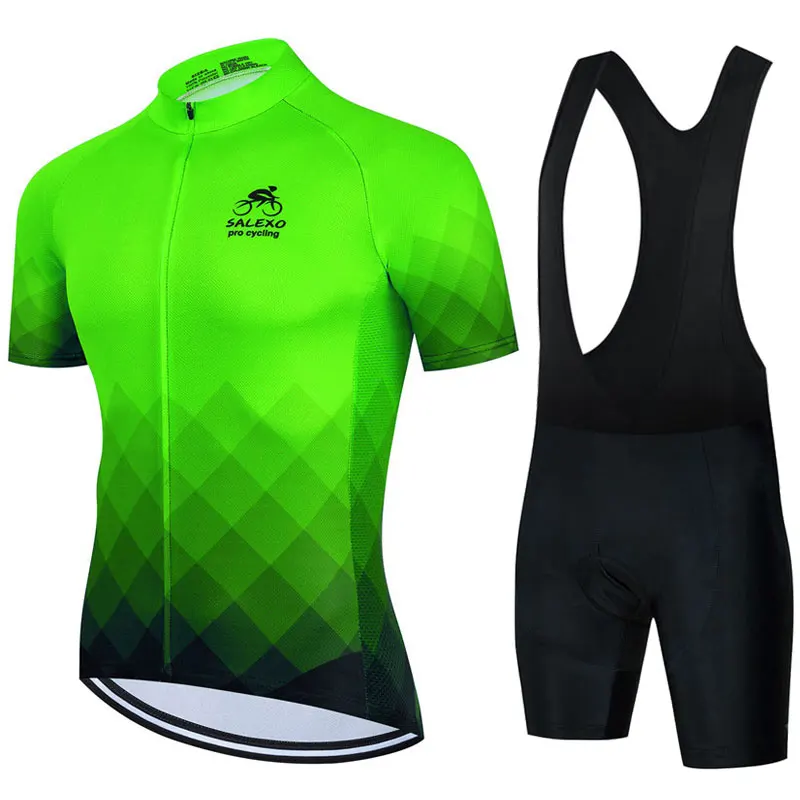 Salexo cycling clothing fluorescent green ropa ciclismo men summer bicycle clothes suit mountain bike cycling jersey set cycling jersey cycling shirt cycling suit cycling jersey set