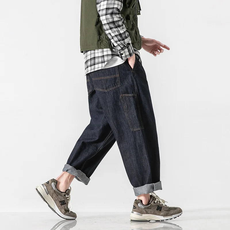 

Spring Jeans Men's Loose Fit Straight Tube Trendy Pants Outdoor Trekking Climbing Camping Students Cycling Casual Cargo Trousers