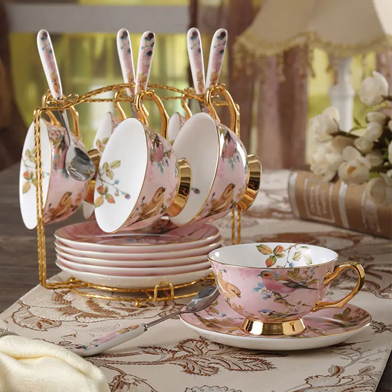 Service à thé en porcelaine en forme de fleur simulée, tasse en céramique  rose, théière pétale, tasse à bourgeon papillon, ensemble de tasses  standard pour le café - AliExpress