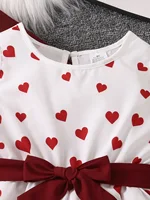 Ensemble deux pièces décontracté et mignon pour filles, gilet rouge, jupe florale en forme de cœur, tenue à la mode pour filles, printemps automne 5