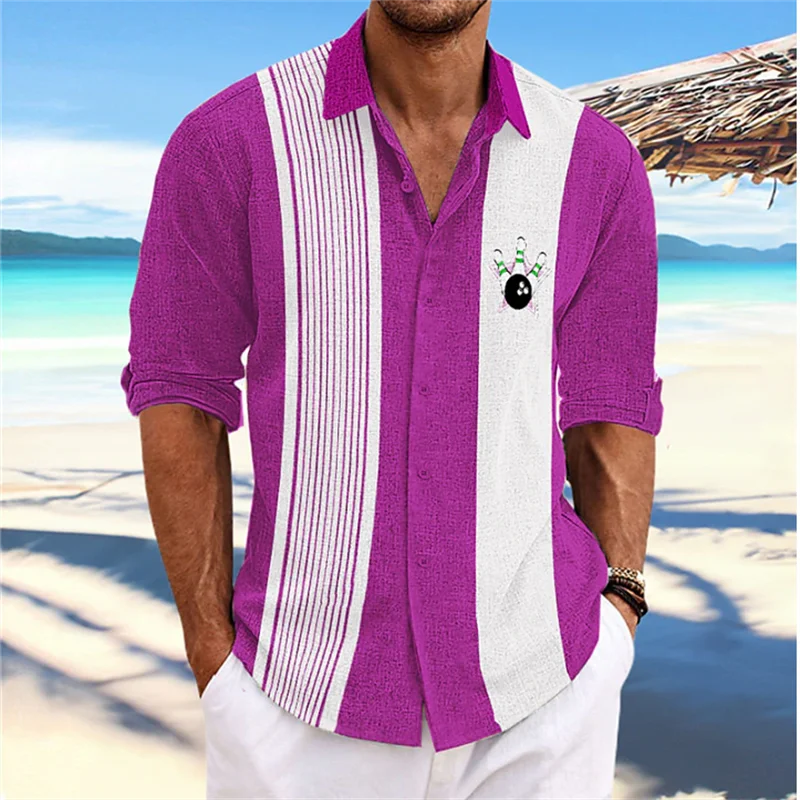 Men's Shirt Fashion Hawaiian Shirt Bowling Retro Stripe Long Sleeve Lapel Casual Vacation Soft Comfortable Plus Size
