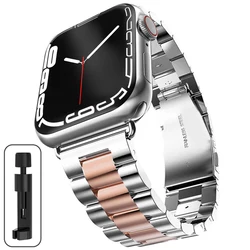 Elegant Titanium Stainless Steel Watch Strap - Premium Color Finish Bracelet - IWatch 10 42mm (Silver - rose - gold)