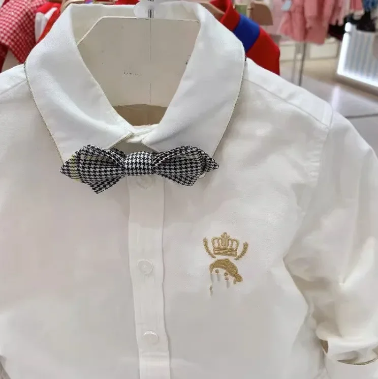 Children's Spring Autumn Long Sleeve Button-Up Shirt TKYA231102B Detachable Necktie Shirt For Boys Support One-Piece pi