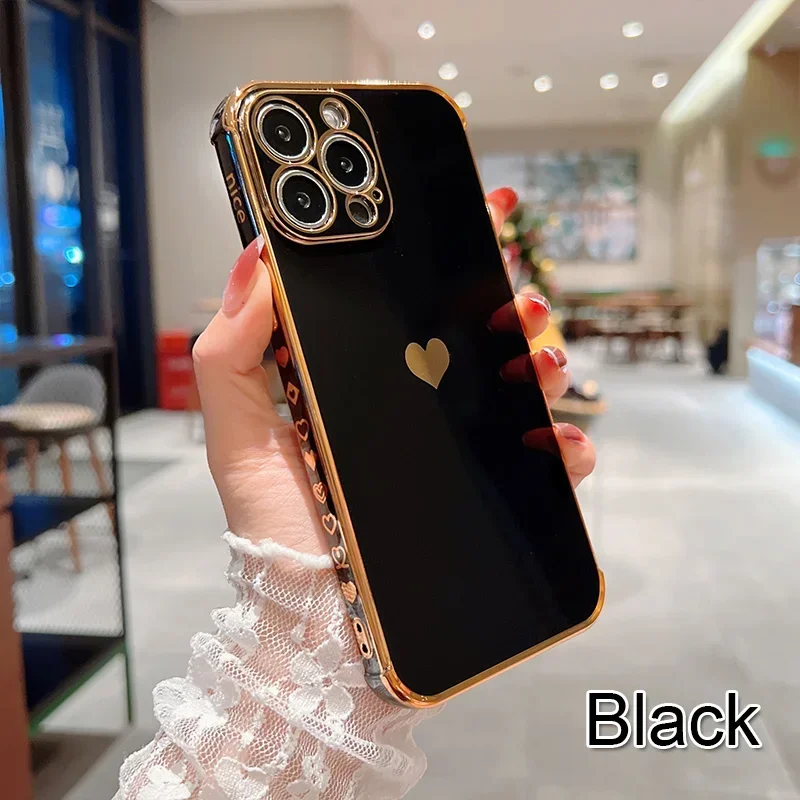Electroplated Heart Design Shockproof Phone Case