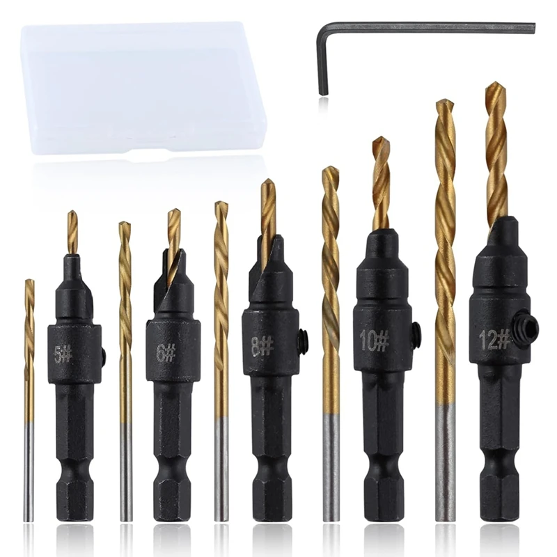 

HLZS-5Pcs набор сверл для зенковки для древесины, сверла для отверстий, конические сверла с шестигранным ключом, набор торцовых отверстий