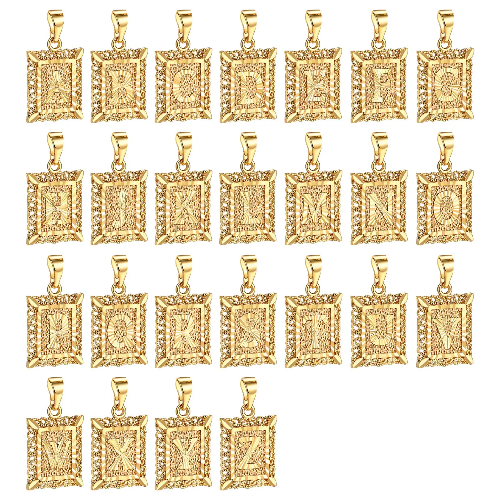 男性と女性のための7つの初期ネックレス,ヴィンテージ,filigree正方形