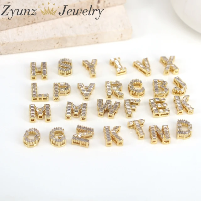Gold Plated Letter Charms Wholesale 20PCS, Cubic Zircon Letter