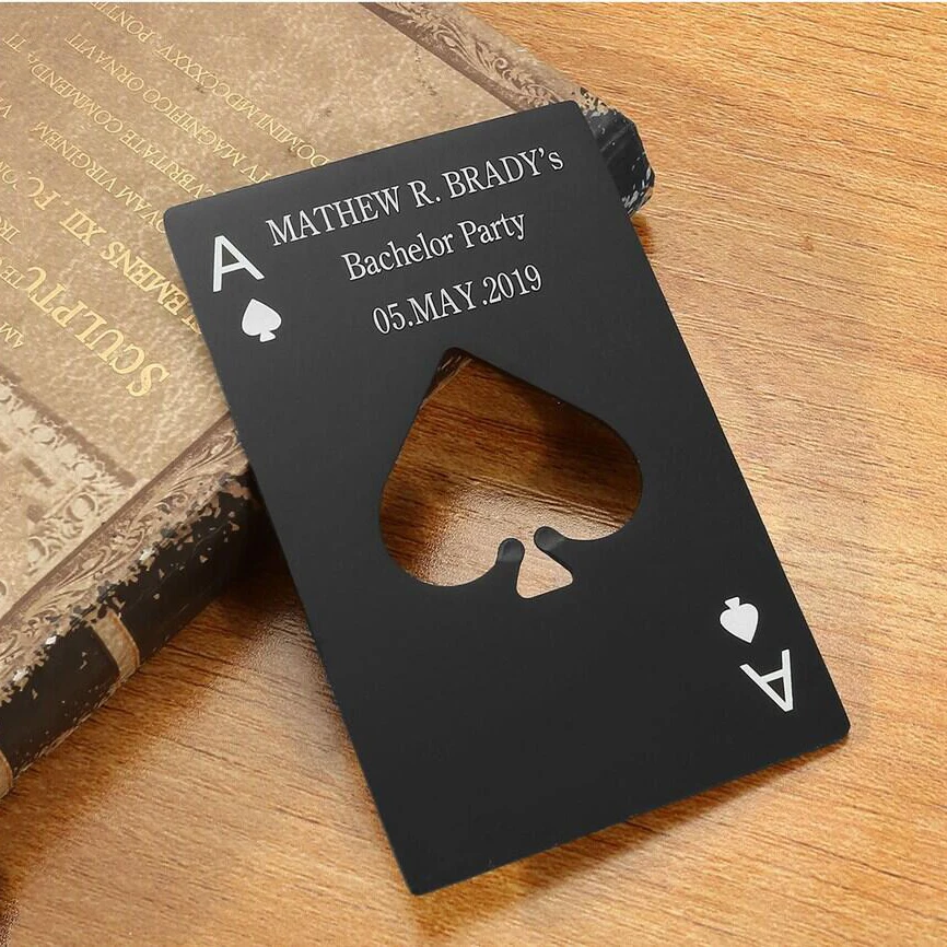 

50*Personalized Engraved Bottle Opener Creative Ace of Spades Bottle Opener Wedding Favors Hotel Restaurant Logo Private Custom