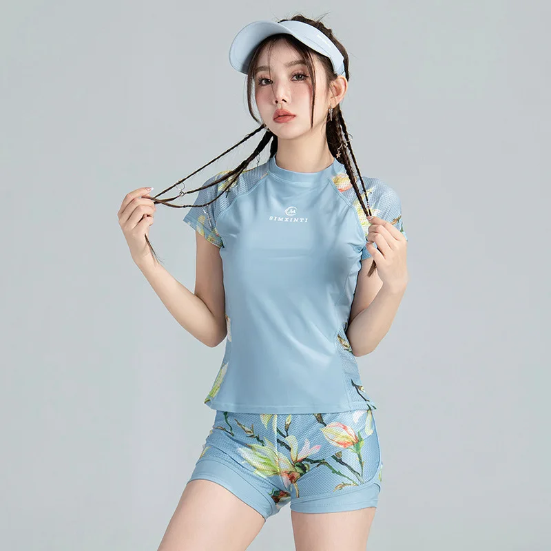 2023 Swimsuit With Boxer Shorts Tankini Set Two Piece Women Korean Swimwear Modest Swimming Suit Water Sportswear Beach Wear