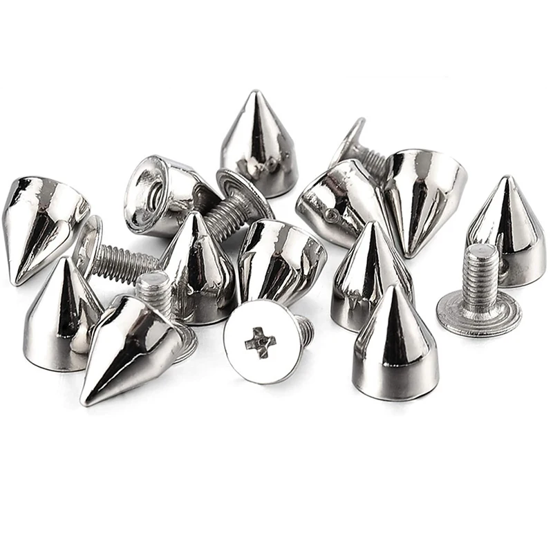 100pcs/set Silver Cone Studs And Spikes DIY Craft Garment Rivets For Clothes Bag Shoes