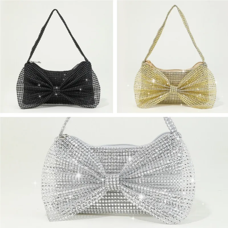 

New Shiny And Sparkling Water Diamonds With Bow Knot Decoration A Small Design Mini Nobility Underarm Handbag Party Banquet Bag