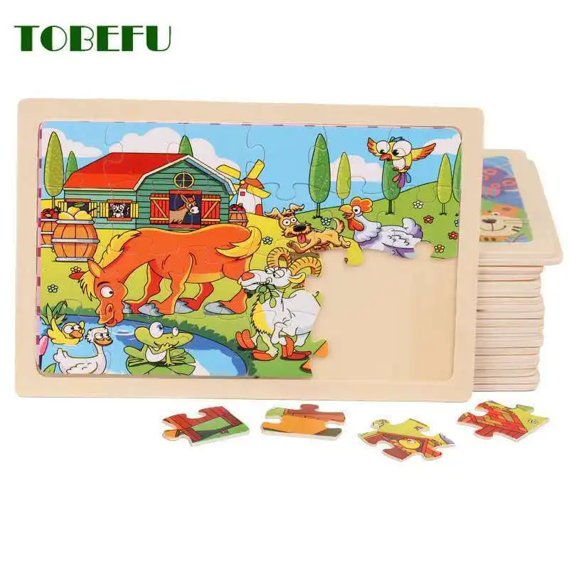 Baby Early Childhood Educational Toys 24 Pieces Wooden Jigsaw Puzzle for Children Cartoon Animal Puzzles Kids Interactive Toy jigsaw puzzles wooden jigsaw puzzles wooden puzzle toys educational puzzles