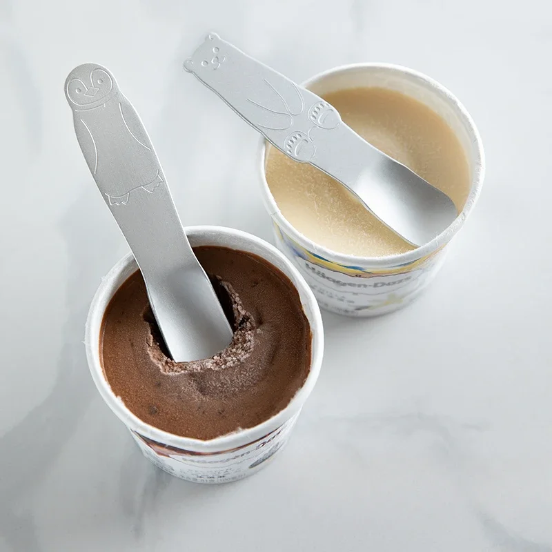 Self-melting Type Ice Cream Spoon Aluminum Creative Cute Small Dessert Scoop Silver Pudding Cake Spoons Tableware Cutlery Set ice cream spoon
