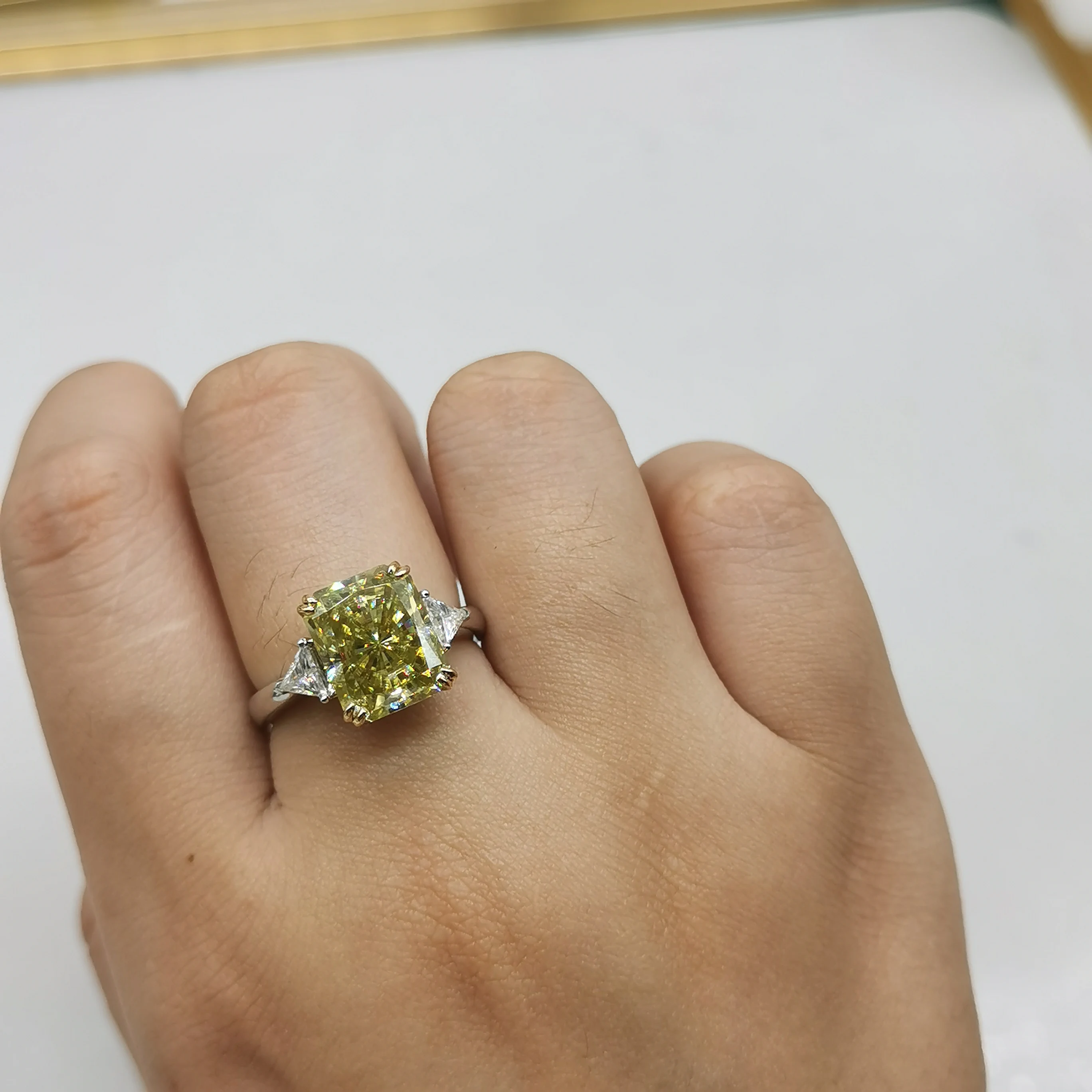 14K Gold Solid Real 5ct Radiant Cut Three-Stone Diamond Ring, Lab-Grown Diamonds (CVD/HPHT), Custom-Made Wholesale Wedding Rings 5
