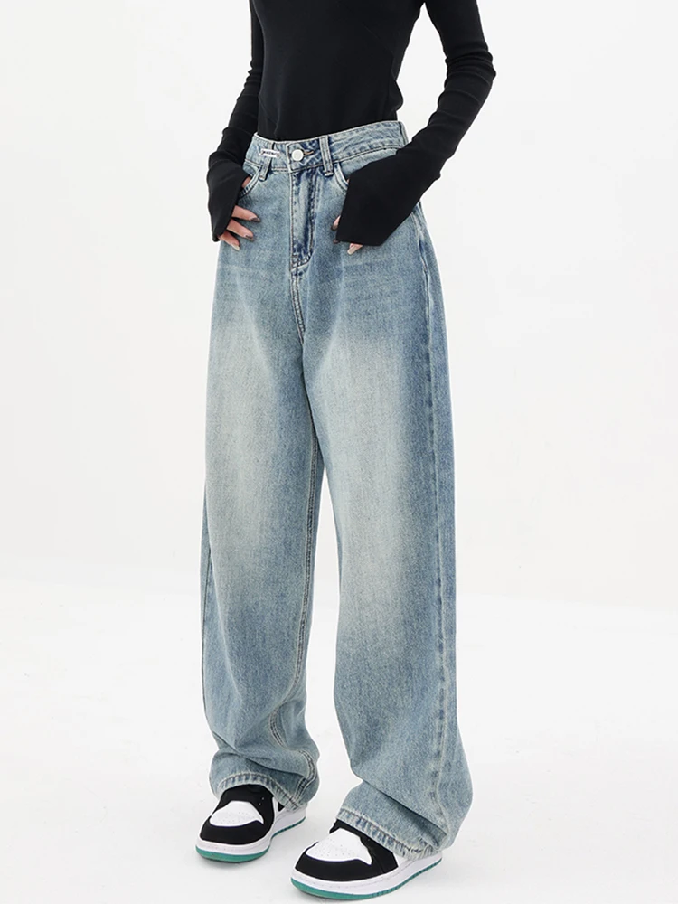 

Джинсы женские с завышенной талией, винтажные универсальные свободные брюки из денима в стиле бойфренд, Харадзюку, модная уличная одежда с широкими штанинами