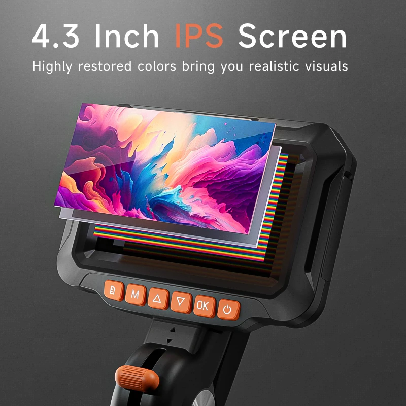 Joystick d'endoscope articulé bidirectionnel 360 ° 180 ° Caméra de direction rotative, écran 4.3 pouces, Endoscope d'inspection de tuyaux HD1080P – Image 3