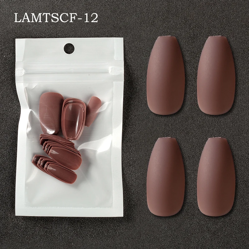 

24pcs Short Coffin Fake Nails Matte Purple Frosted Press on Nails Coloured White Black Peacock Blue False Nails 12 Colors