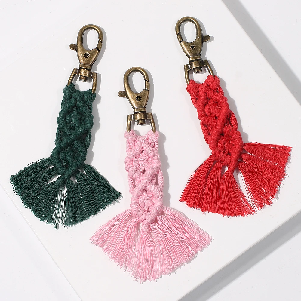 Artilady Macrame Keychain Boho Weave Keyring Car Motorcycle Keychains Bohemia Bag Charm Jewelry for Women Girlfriend Mother Gift