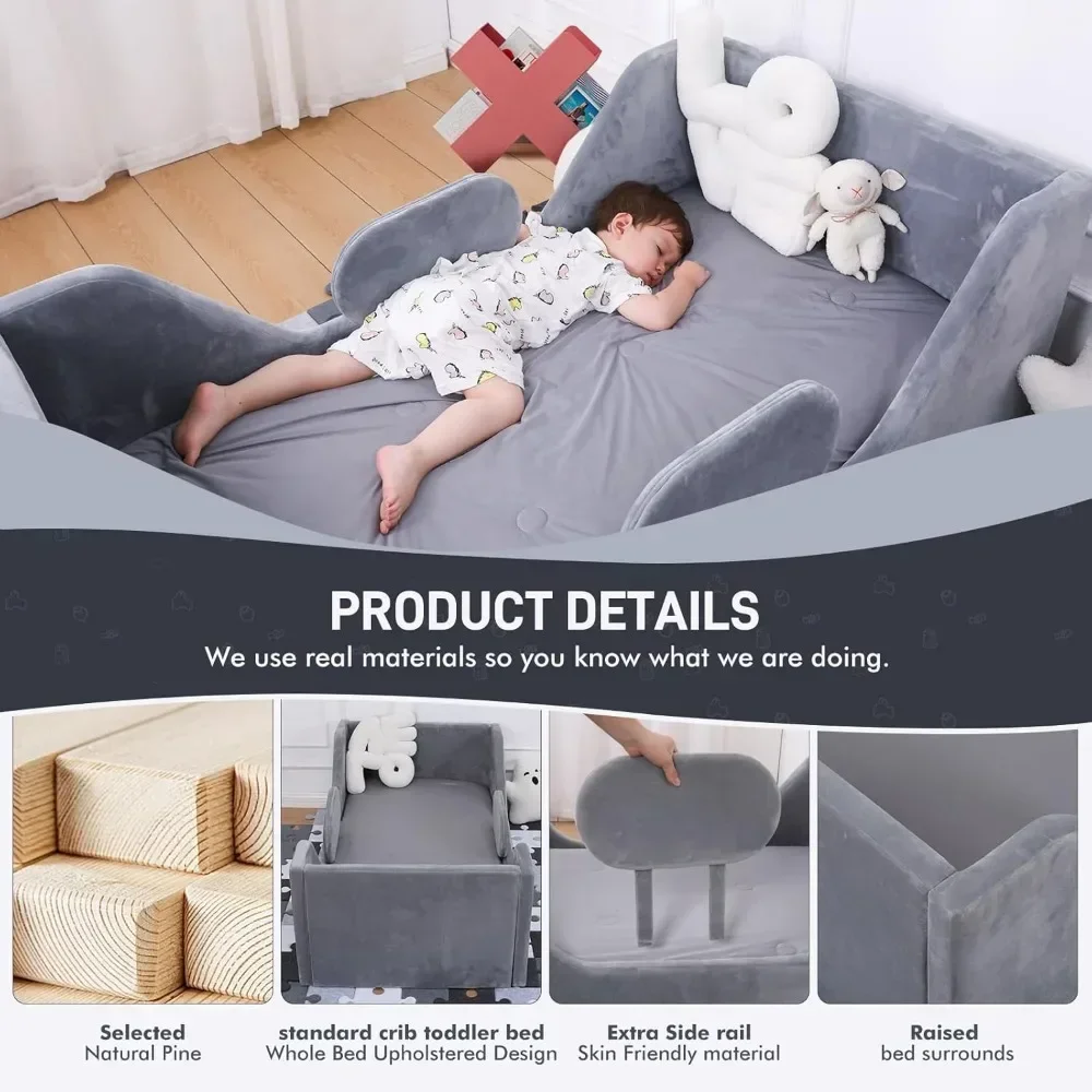 Toddler Bed, Child Bed for Kids with Safty Broad,Standard Crib Size Toddler Bed, Certified Fabric Toddler Beds,Toddler Flood Bed 6