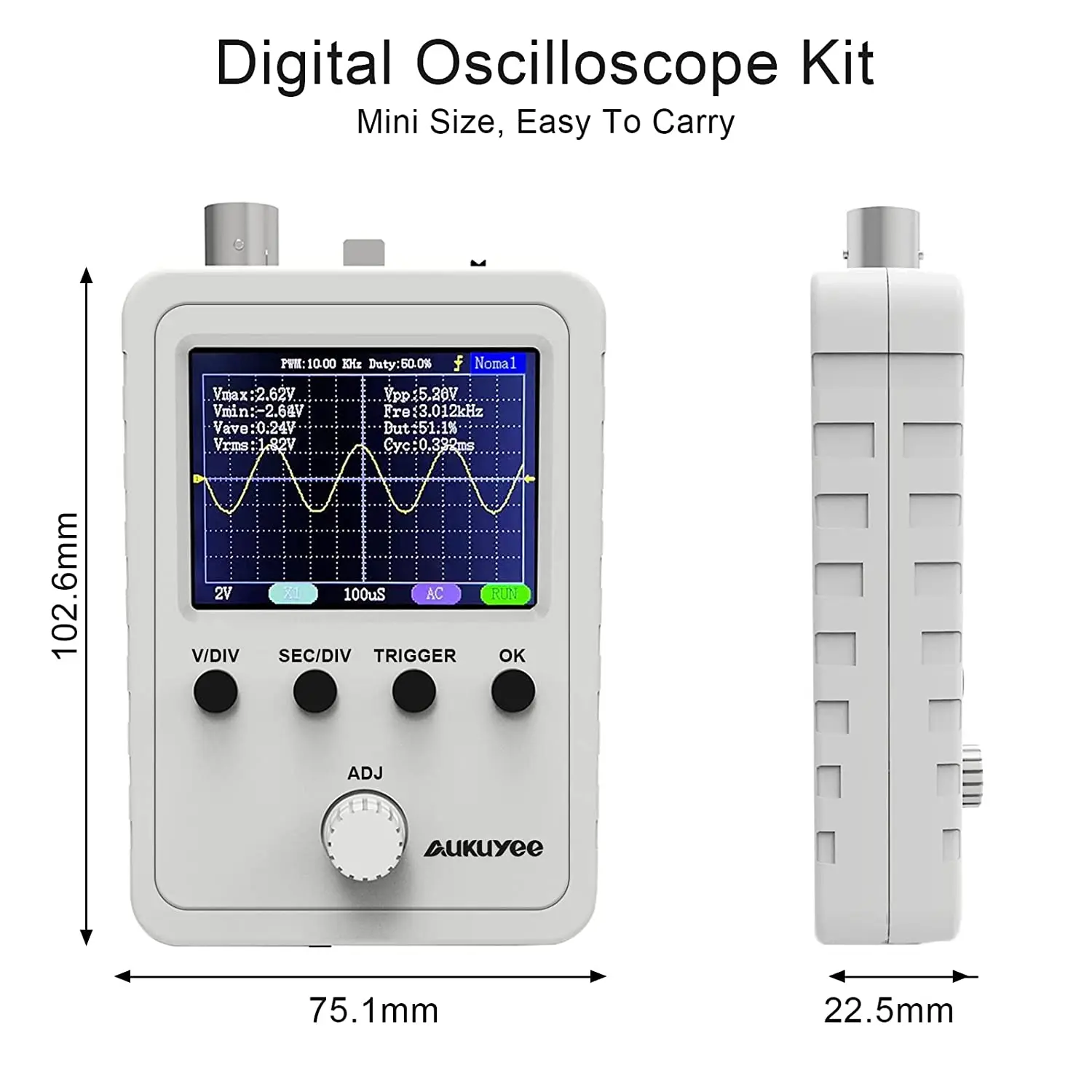 FNIRSI 2.4&rdquo; TFT Handheld Digital Oscilloscope Kit 0-200KHz Bandwidth 1M Sampling Rate with BNC-Clip Cable Probe and Power Supply digital oscilloscope oscilloscope probe kit