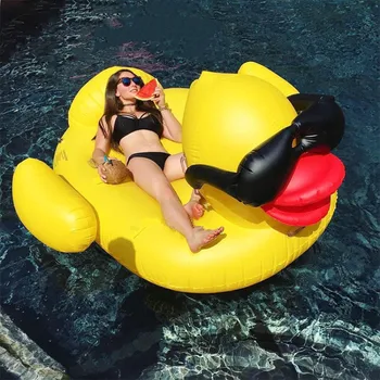 Inflatable Big Yellow Duck Swimming Ring Ride Water Sunglasses Yellow Duck Floating Row Floating Bed Animal Duck Pool 3