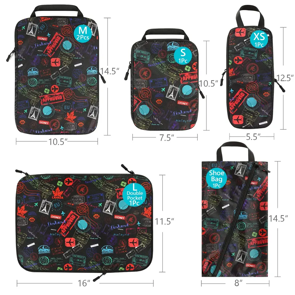 Cubi Per Zaino Set Di 6 Cubi Da Imballaggio Con Compressione - Organizer Da Viaggio Ultraleggero, Per Valigia E Zaino, Nero Set Packing Cubes Organizzatore