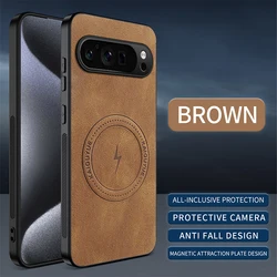 Leather Magnetic Phone Case with MagSafe Wireless Charging Compatibility - Google Pixel 8 Pro (Brown)