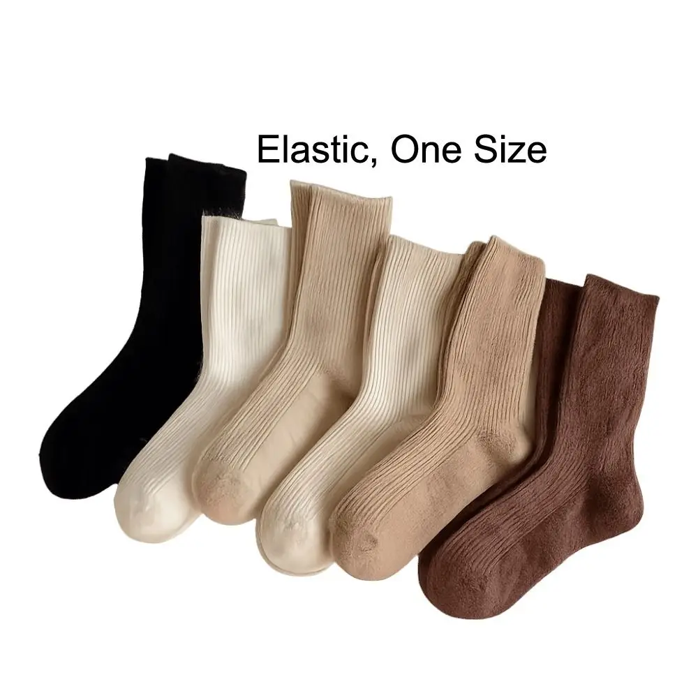 Fashion Cashmere Fuzzy Wool Socks Thermal Thick Winter Warm Velvet Socks Solid Color Mid Tube Socks For Women