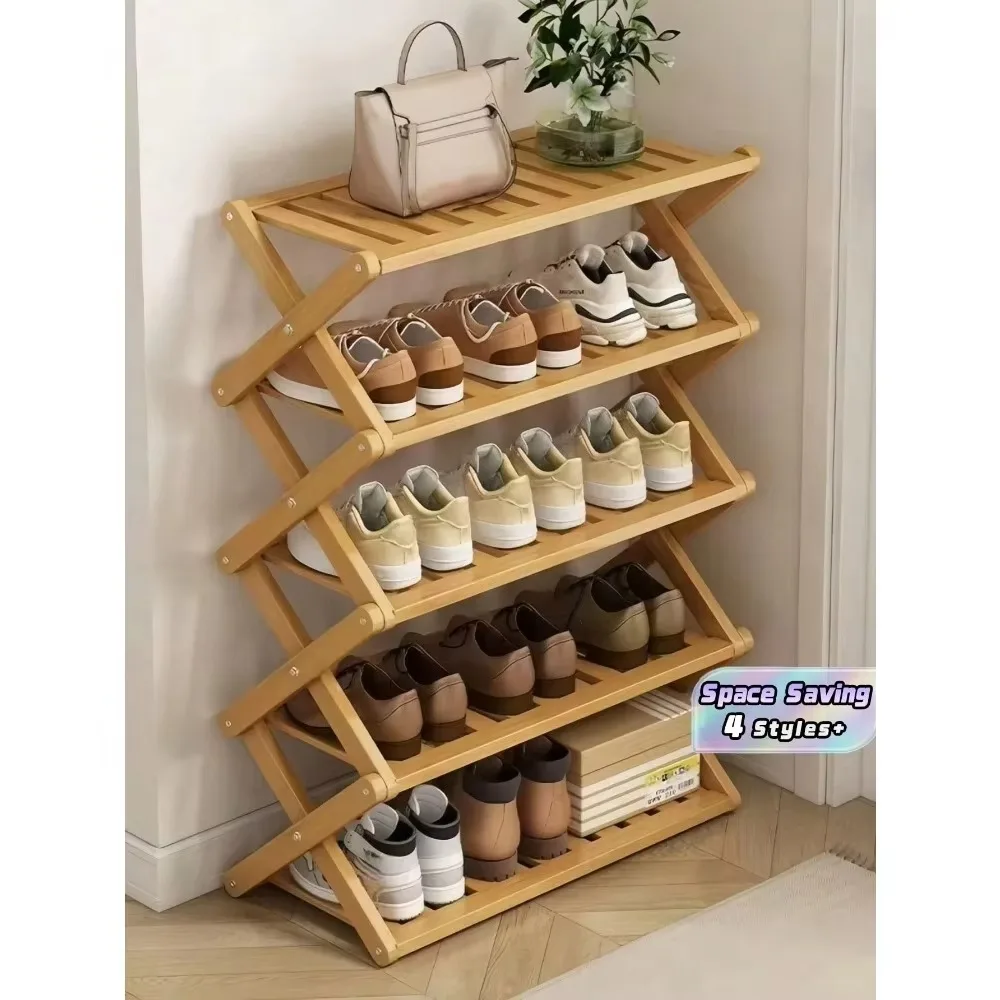 1pc 2 3 4 5 Tier Foldable Shoe Rack No Installation Space Saving Simple For Home Entrance Student Dormitory Indoor Multilayer