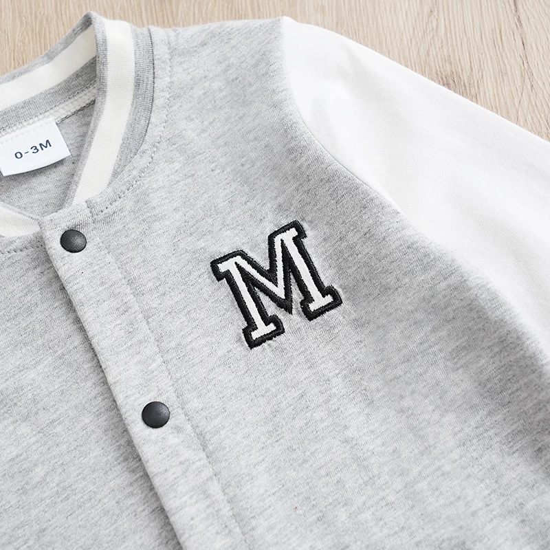 Newborn Baby Cotton Baseball Jumpsuit Pajamas - Gray
