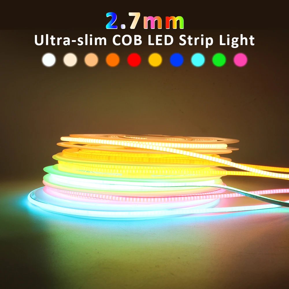 2.7Mm Dimmerabile Cob Strip Light Super Slim 12V 480Leds/M Lampada Lineare Flessibile Colorata Warm Cool White Ribbon Car Decor Lighting