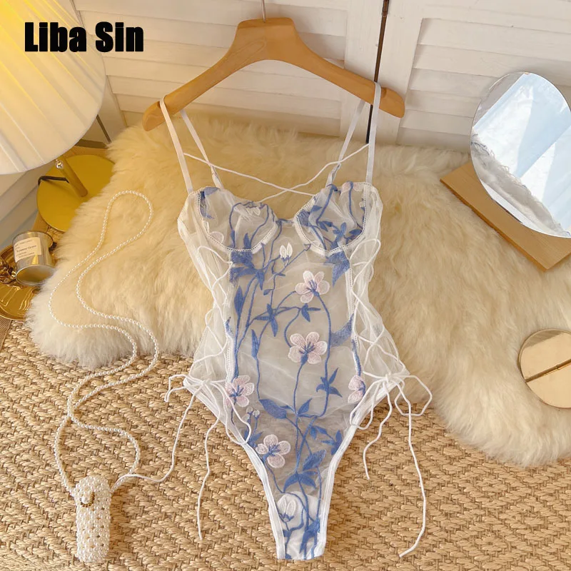 

Liba Sin Summer Women Hot Girl Embroidered Lace Hollow Lace Up French Small Camisole Sexy Chic One Piece Top