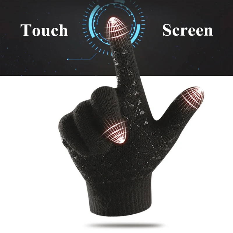 Winter Men Knitted Gloves Touch Screen Non-slip Rubber High Quality Male Gloves Thicken Warm Autumn Men Mittens warm gloves full finger gloves male gloves